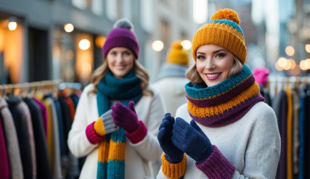 Accessoires de mode tendance comme des chapeaux, des écharpes et des gants. Les utilisateurs créent des pièces uniques avec différents fils et couleurs pour des motifs originaux.