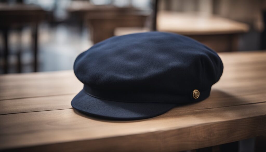 Un beret repose sur une table son tissu doux tombant sur le bord attendant detre porte