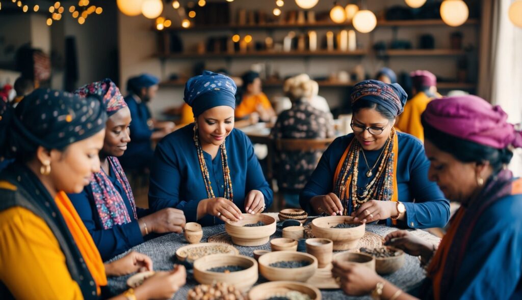 Des artisans se rassemblent dans un réseau, collaborant et bénéficiant d'une reconnaissance collective. Ils partagent des compétences et des ressources, élargissant leurs services et structurant leurs activités.