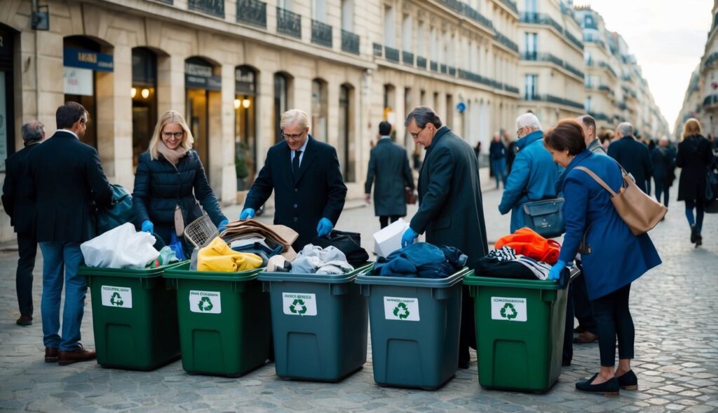 Les citoyens de Paris déposent des vêtements et des objets dans des conteneurs désignés, contribuant aux efforts d'inclusion professionnelle. Certains articles sont vendus, d'autres recyclés.