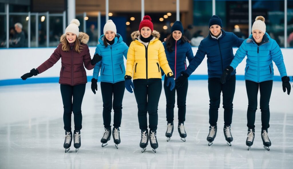 Un groupe de personnes s'habille en superposant des vêtements chauds, mais non encombrants, avant de se rendre à la patinoire, veillant à trouver le bon équilibre entre chaleur et liberté de mouvement pour patiner.