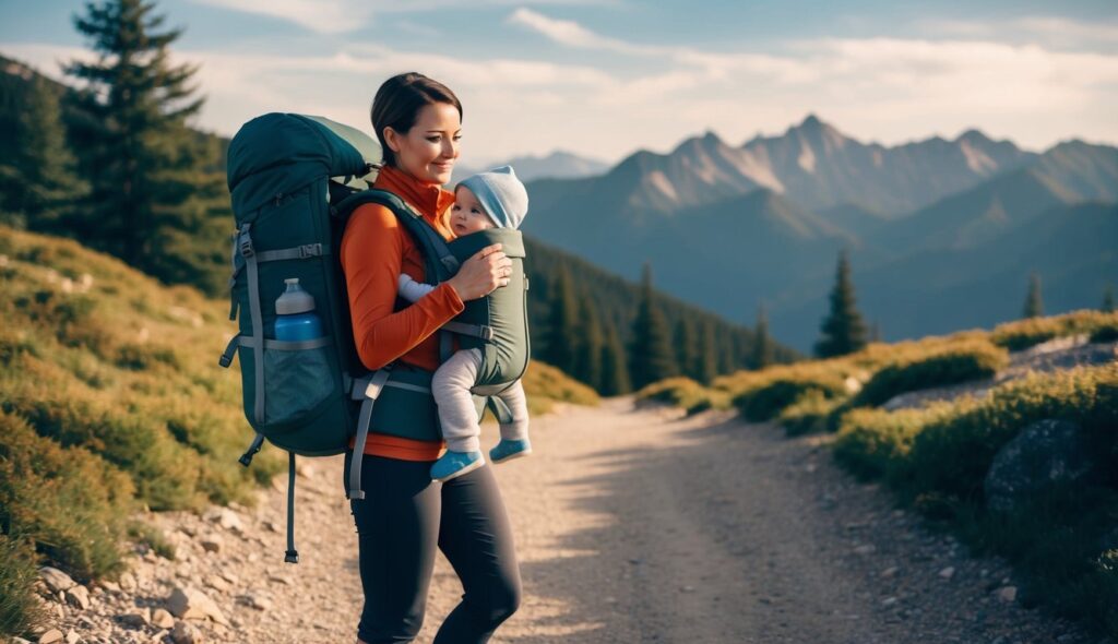 Un sentier de montagne pittoresque avec un porte-bébé de randonnée robuste et confortable attaché à un sac à dos