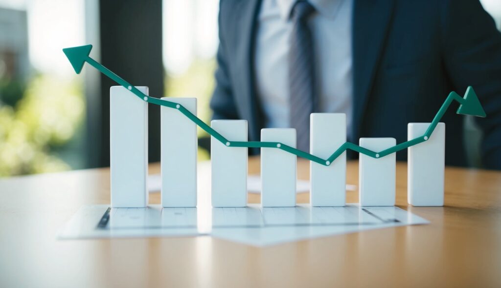 Un graphique montrant le score ESG fluctuant d'une entreprise, avec la ligne montant et descendant en réponse à différents facteurs.