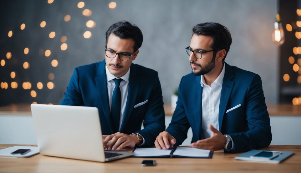 Deux professionnels français analysent les concurrents, élaborant des stratégies pour se démarquer.