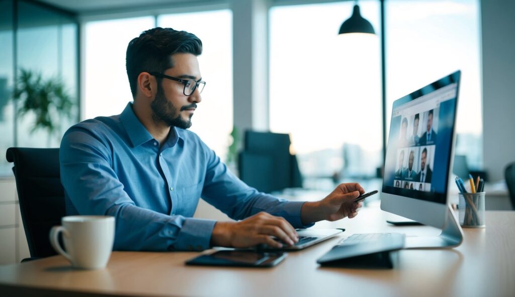 Une personne créant un profil SONCAS dans un bureau.