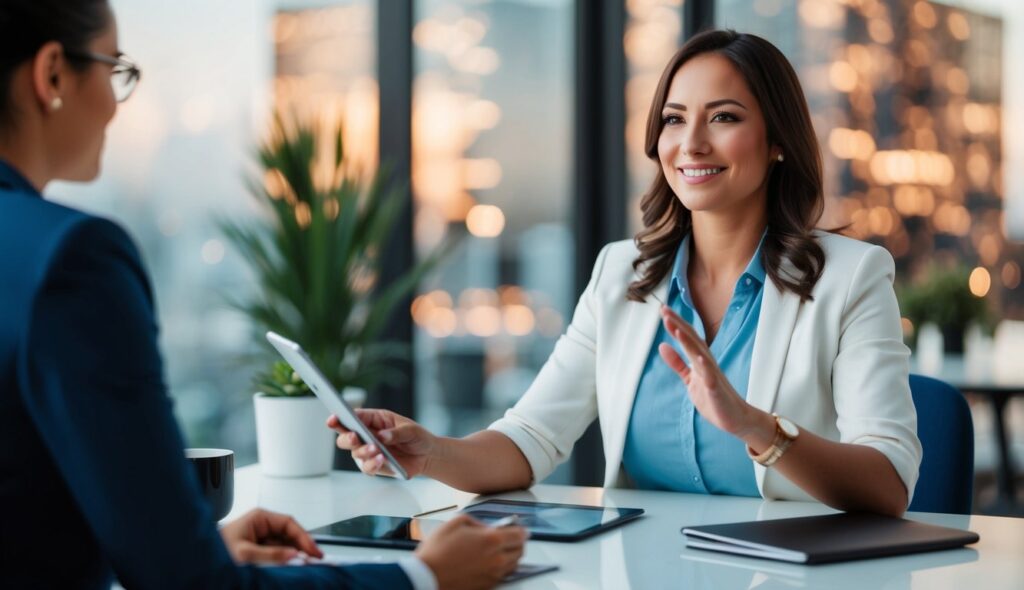 Une fière entrepreneure créant un profil SONCAS dans une entreprise.